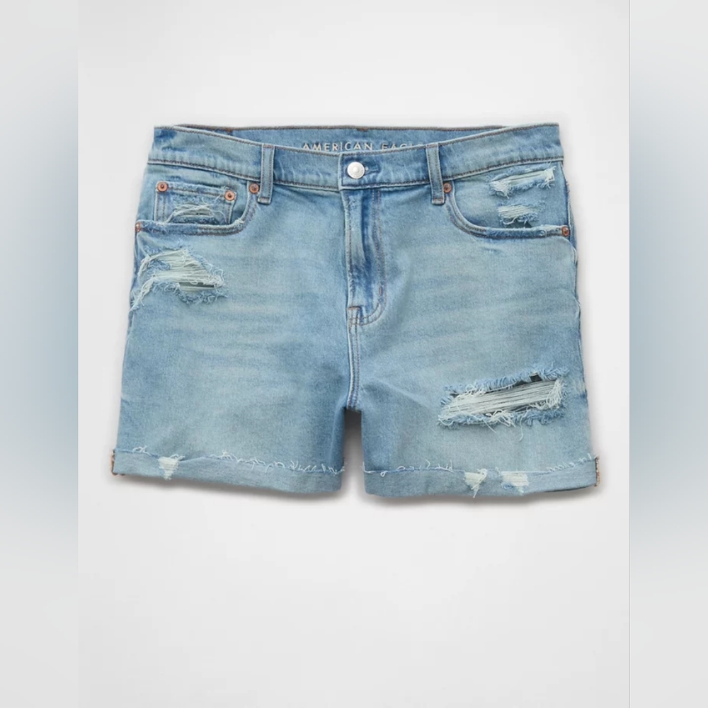 AE American Eagle Low Rise Ex Boyfriend Denim Light Jean Shorts Stretch NWOT 4 - Picture 4 of 15